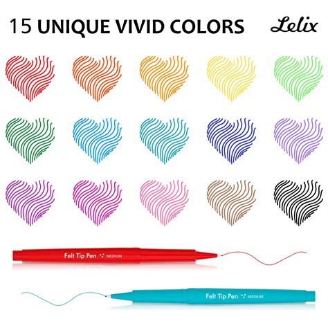 Lelix Felt Tip Pens 15 Colors 0 7mm Medium Point Felt Pens Felt Tip