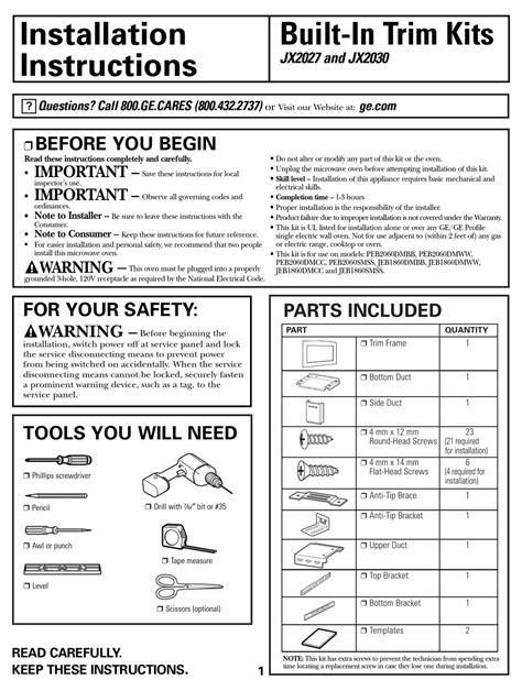 GE PEB2060SMSS - COUNTERTOP MICROWAVE OVEN INSTALLATION INSTRUCTIONS ...