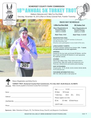 Fillable Online Turkey Trot Somerset County Park Commission Fax Email