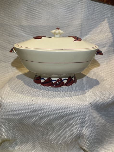 Authentic Vernonware Covered Casserole Dish Bowl Lid Burgundy Blue