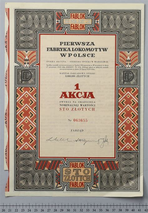 Pierwsza Fabryka Lokomotyw w Polsce 100 zł 1938 Aukcja internetowa