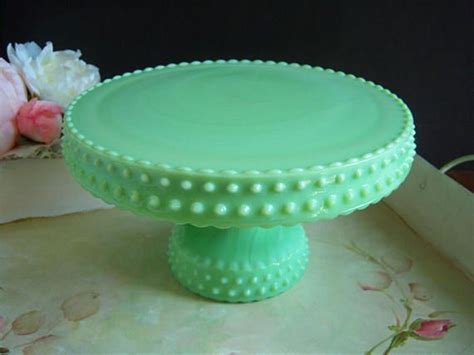 Jadeite Cake Stand L E Smith 9 Jadeite Hobnail Cake Etsy Green Milk Glass Milk Glass Cake