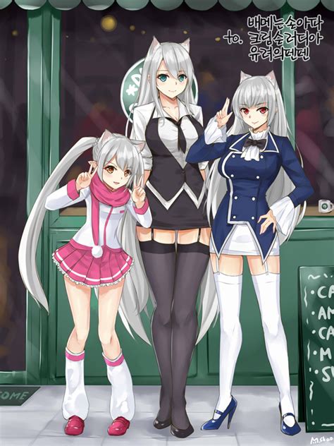 Safebooru 3girls D Animal Ears Aqua Eyes Arms Behind Back