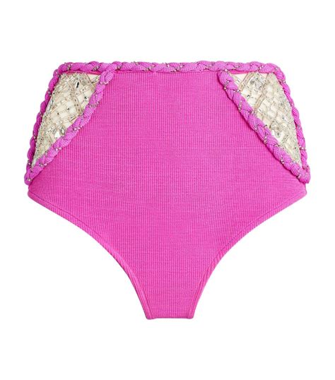 Womens PatBO Pink X Harrods Hand Beaded Bikini Bottoms Harrods UK