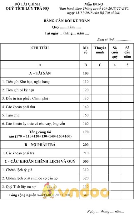 Mẫu B01 Q Bảng Cân đối Kế Toán Hoatieuvn