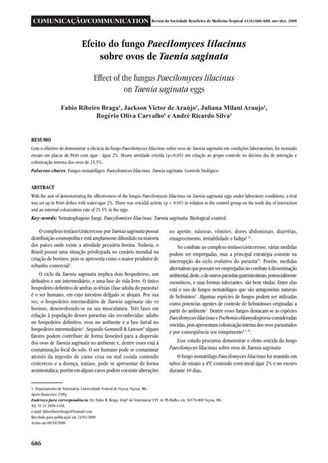 (PDF) Effect of the fungus Paecilomyces lilacinus on Taenia saginata eggs