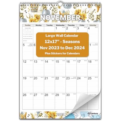 CRANBURY Large Wall Calendar 2024 Seasons 12x17 Hanging Calendar