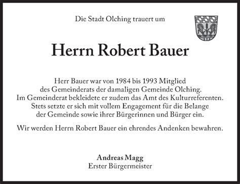 Traueranzeigen Von Robert Bauer SZ Gedenken De