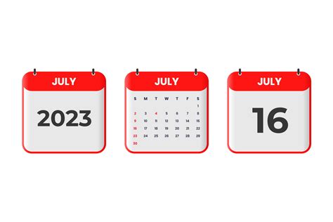 July 2023 calendar design. 16th July 2023 calendar icon for schedule, appointment, important ...