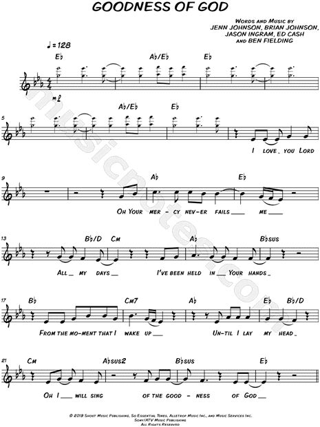 Bethel Music Goodness Of God Sheet Music Leadsheet In Eb Major Transposable Download