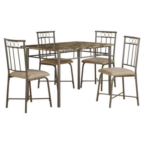 Monarch Piece Faux Marble Top Dining Set In Cappuccino Qfc