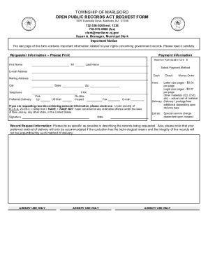 Nj Open Public Records Act Request Form Township Of Marlboro