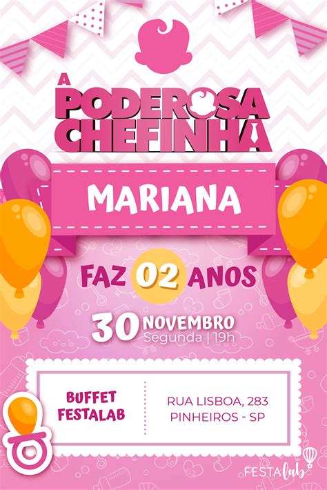 Convite De Anivers Rio Poderosa Chefinha Para Editar E Para Imprimir