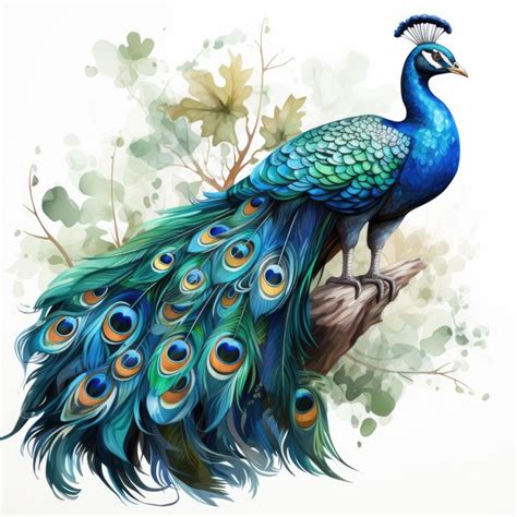 Watercolor Peacock Clipart Generative Ai Premium Ai Generated Image