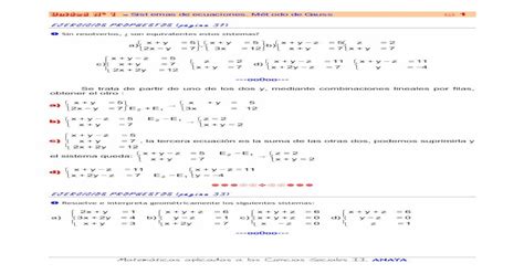 Unidad Nº 1 Sistemas De Ecuaciones Método De Gauss 1 [pdf Document]