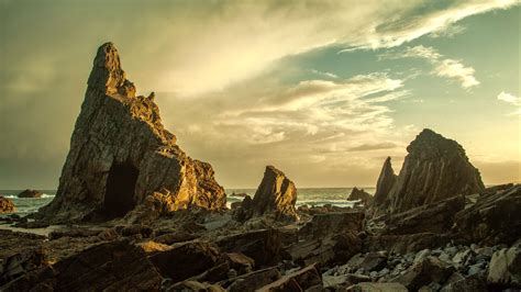 Beach Rocks Stones Coast Sky K Hd Wallpaper