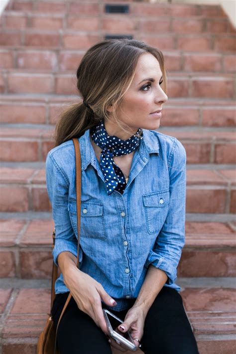 Polka Dot Neck Scarf Chambray Ways To Wear A Scarf Scarf Casual