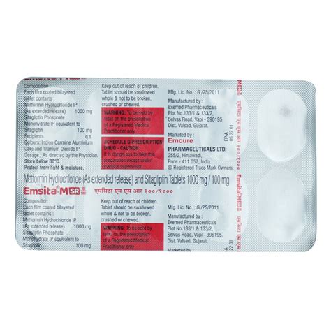 Emsita M SR 1000 100 Mg Tablet Uses Side Effects Price Apollo