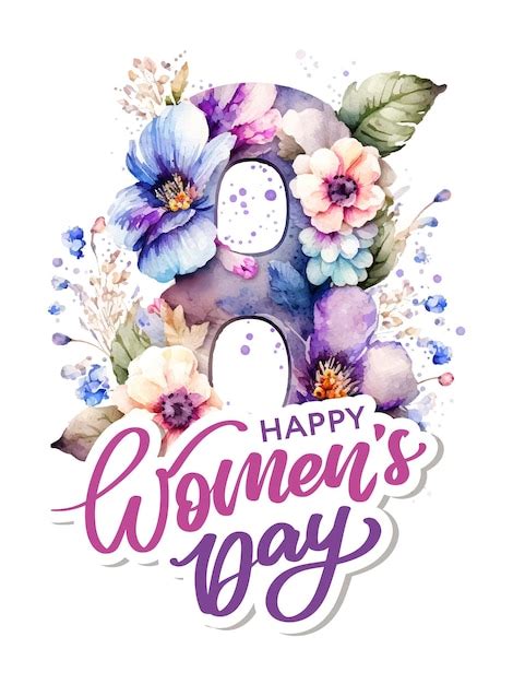 Premium Vector March Happy Womens Day Greeting Card Watercolor