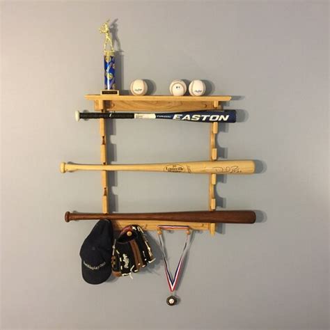 Horizontal Single Baseball Bat Rack With Trophy Or Ball Shelf Etsy