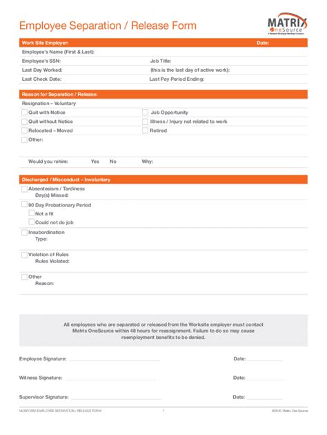 Fl Matrix Onesource Employee Separation Release Form Fill