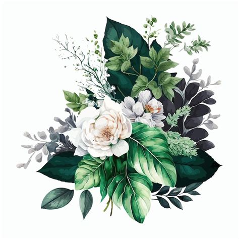 Ramo De Ilustración Floral Acuarela Con Flores Blancas Brillantes