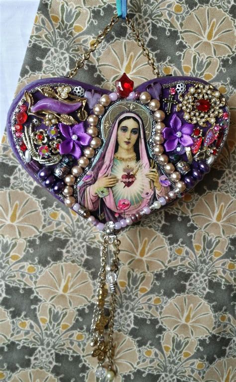 Purple Blessed Virgin Mary Devotional Heart Decoration Etsy Heart