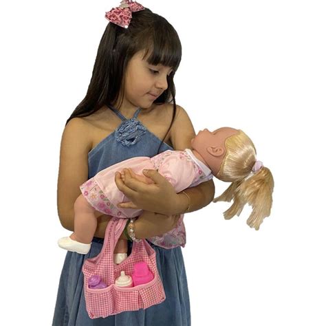 Boneca Angelina Loira 45cm Fala Muitas Frases Bolsa Milk Brinquedo