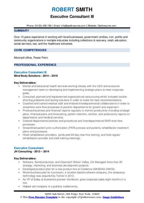 Executive Consultant Resume Samples Qwikresume