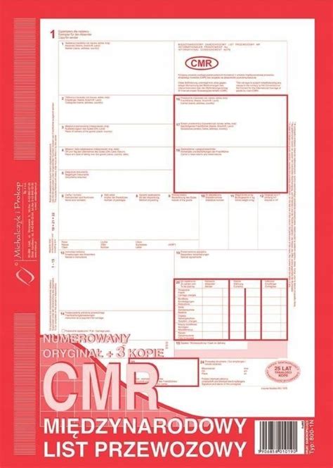 CMR MIĘDZYNARODOWY LIST PRZEWOZOWY 800 1N 12211349848 oficjalne