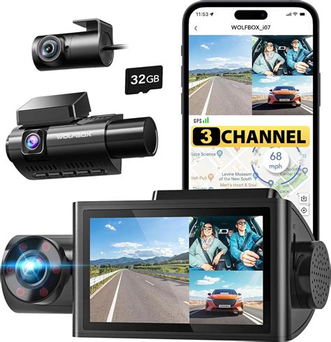 WOLFBOX I07 Dash Cam 3 Canaux WiFi GPS Dashcam Voiture 4k Avant