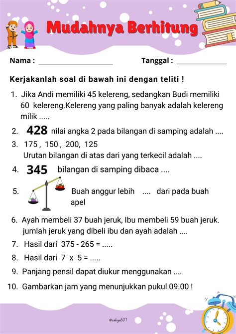 Lembar Kegiatan Berhitung Matematika Kelas Satu Sekolah Dasar Pelajaran Matematika