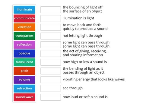 Sound And Light Vocabulary Match Up