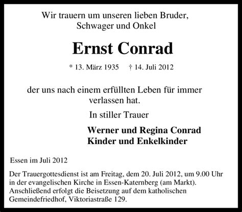 Traueranzeigen Von Ernst Conrad Trauer In NRW De