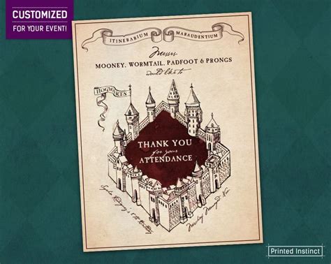 Harry Potter Party Marauder S Map Printable Thank You Cards Harry