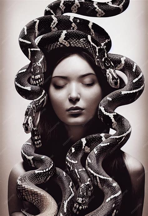 Premium Ai Image Mystical Beautiful Fictional Woman With Snakes