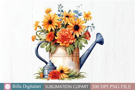 Free Watering Can And Flowers Clipart Graphic By Billadigitalart