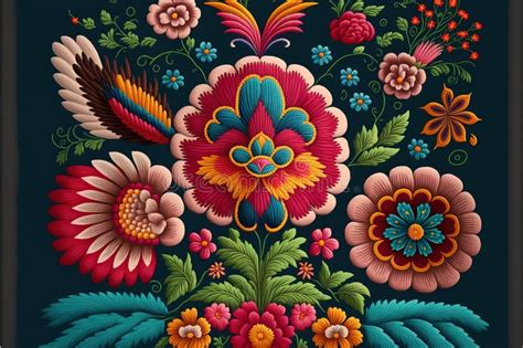 Bordado Mexicano Maravilloso Con Tejido De Patrón De Flores Colorido