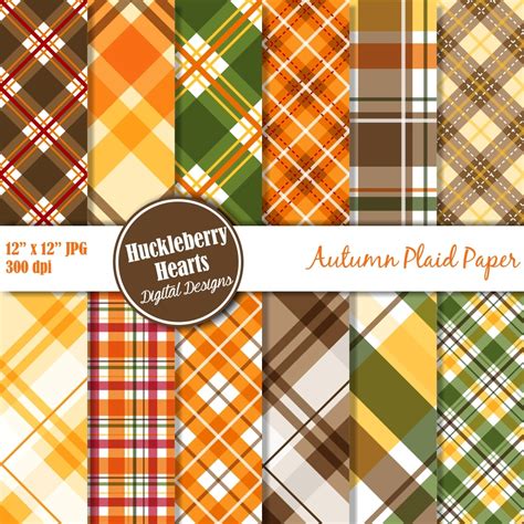 Autumn Plaid Digital Paper Huckleberry Hearts