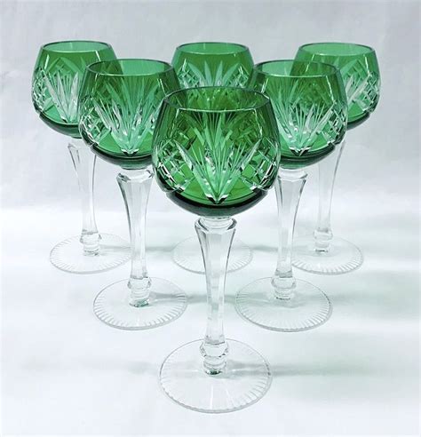 Bohemian Coloured Crystal Hock Wine Glasses