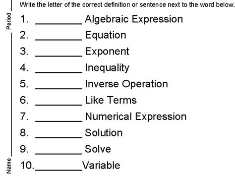Period Write The Letter Of The Correct Definition