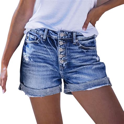 Nerohusy Ladies Pull On Denim Shorts 2024 Womens Ripped Jean Shorts