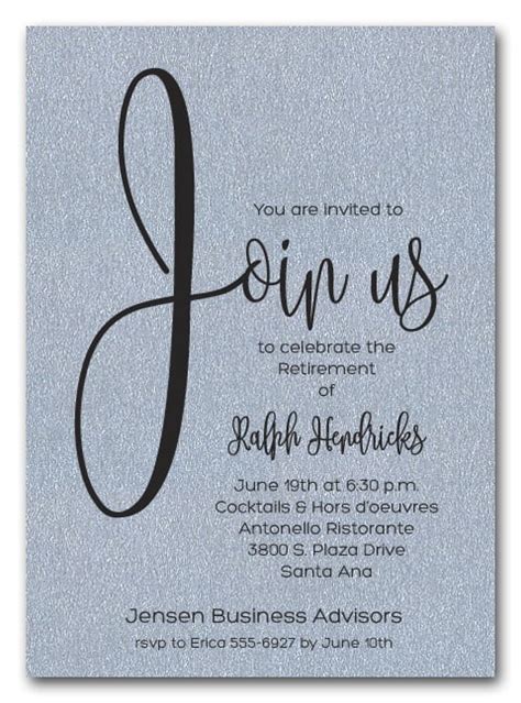 Shimmery Silver Join Us Retirement Party Invitations