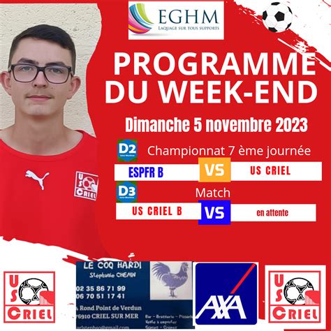 Actualité Programme du week end club Football US CRIELLOISE Footeo