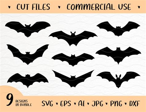 Bat Svg Bundle Vector Eps Dxf Files For Cricut Silhouette Halloween