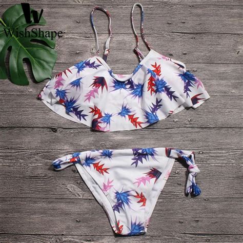 Sexy Print Ruffle Top Bikini Low Waist Brazilian Bikinis Set Two Pieces