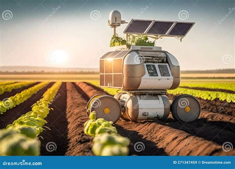 Solar Powered Robot Sowing And Harvesting Crops In A Field Of