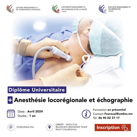 DU Anesthésie Locorégionale et Echographie Septembre 2024 Centre