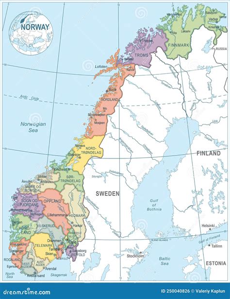 Norway Highly Detailed Black And White Map Stock Illustration
