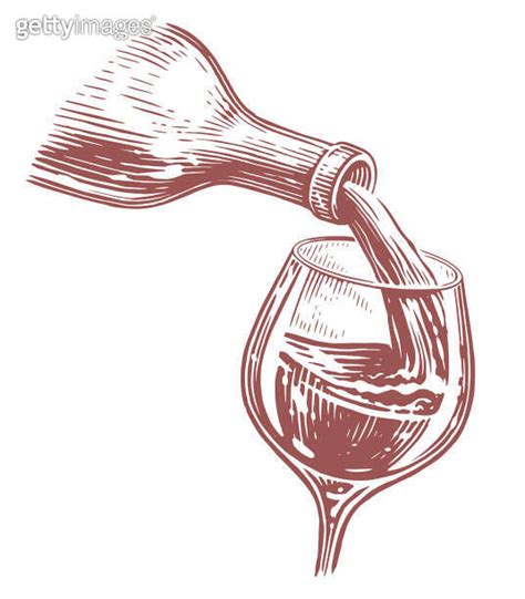 Wine Pouring From Bottle Into Glass Wineglass Hand Drawn Sketch Vector Illustration 이미지